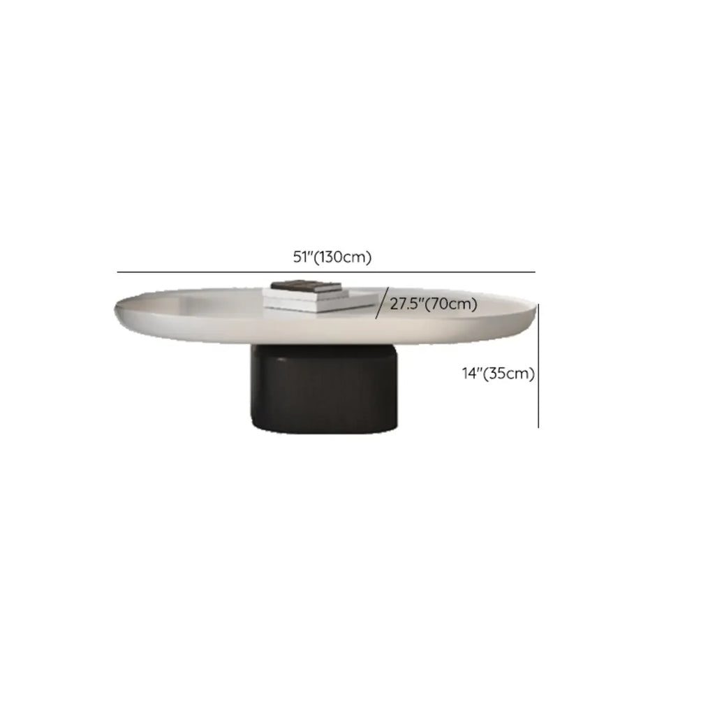Modern Oval White Wood Coffee Table with Pedestal Base