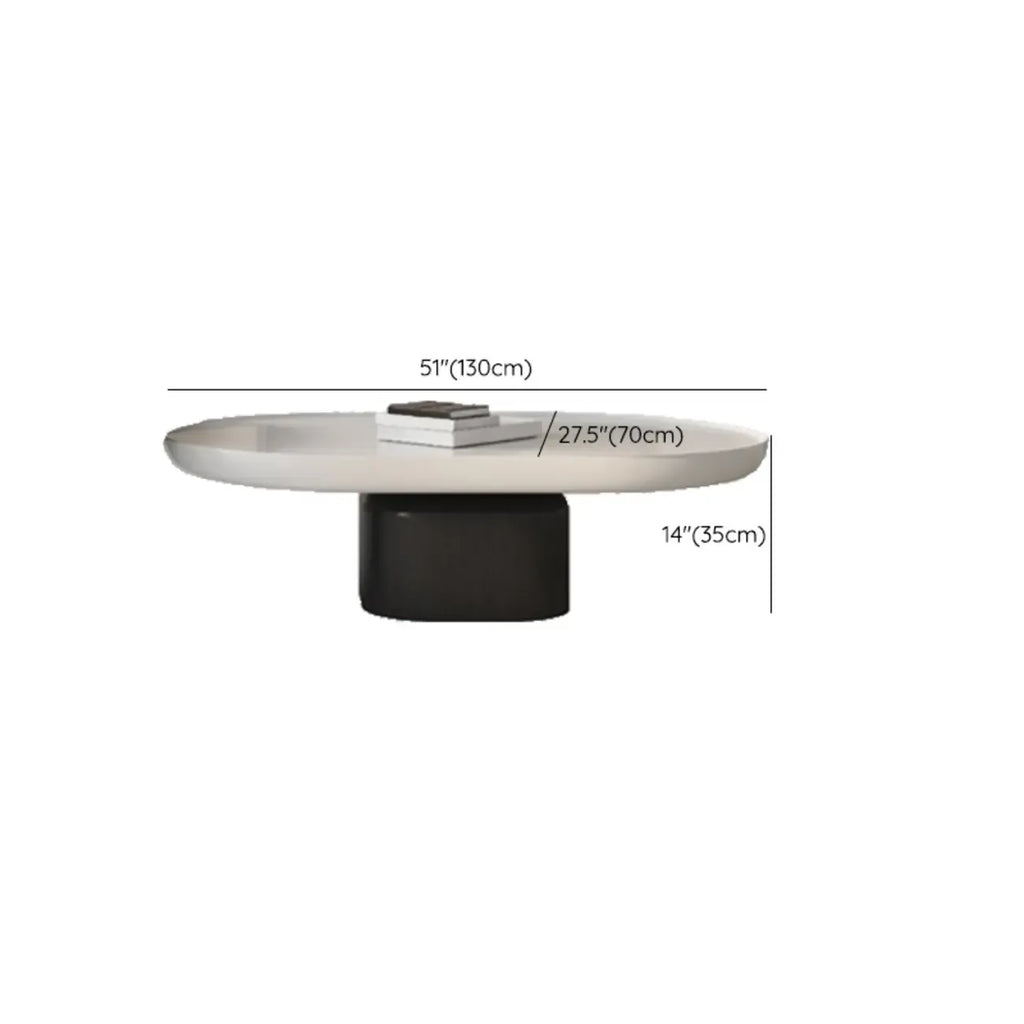 Modern Oval White Wood Coffee Table with Pedestal Base