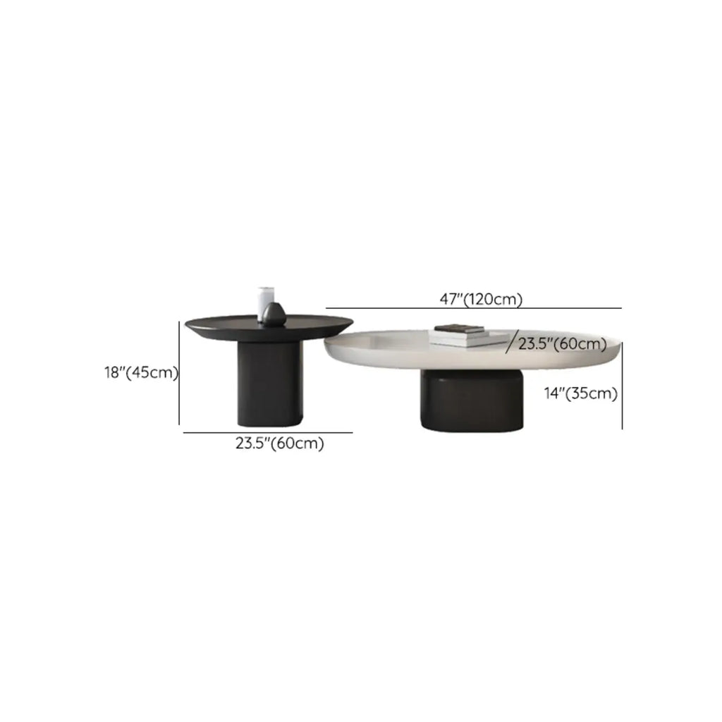 Modern Oval White Wood Coffee Table with Pedestal Base