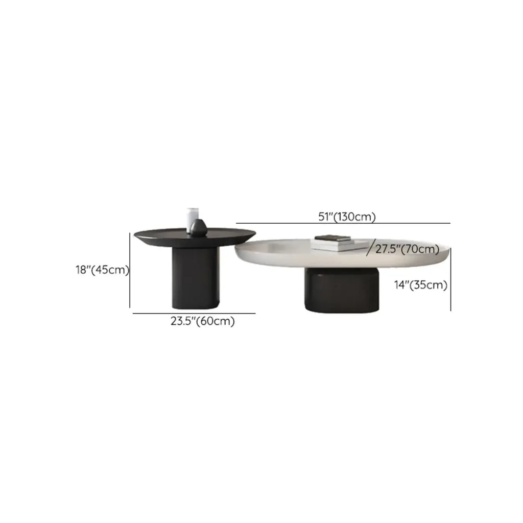 Modern Oval White Wood Coffee Table with Pedestal Base