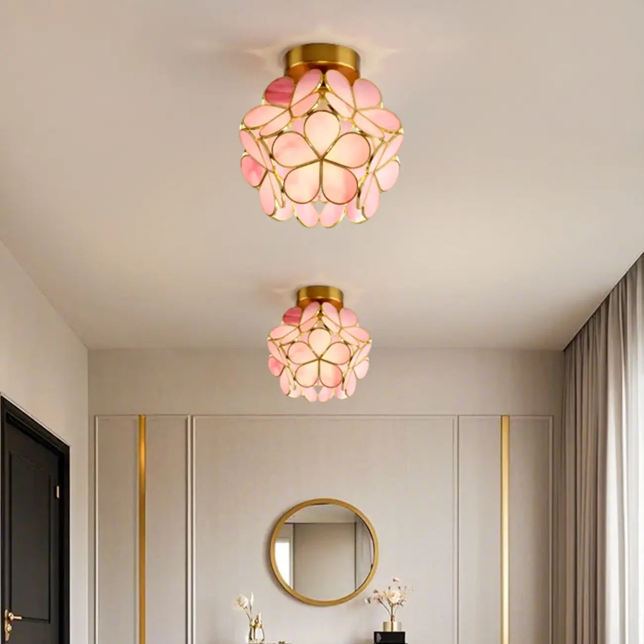 5 to 9 Inch Pink Floral Ceiling Light Fixture for Indoor Aisle