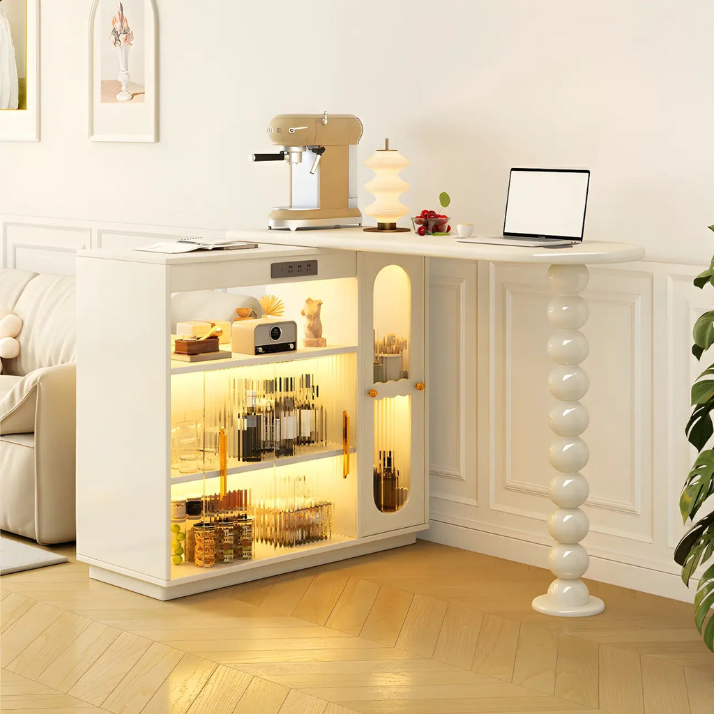 Scandinavian White Oak Storage Extendable Bar Tables