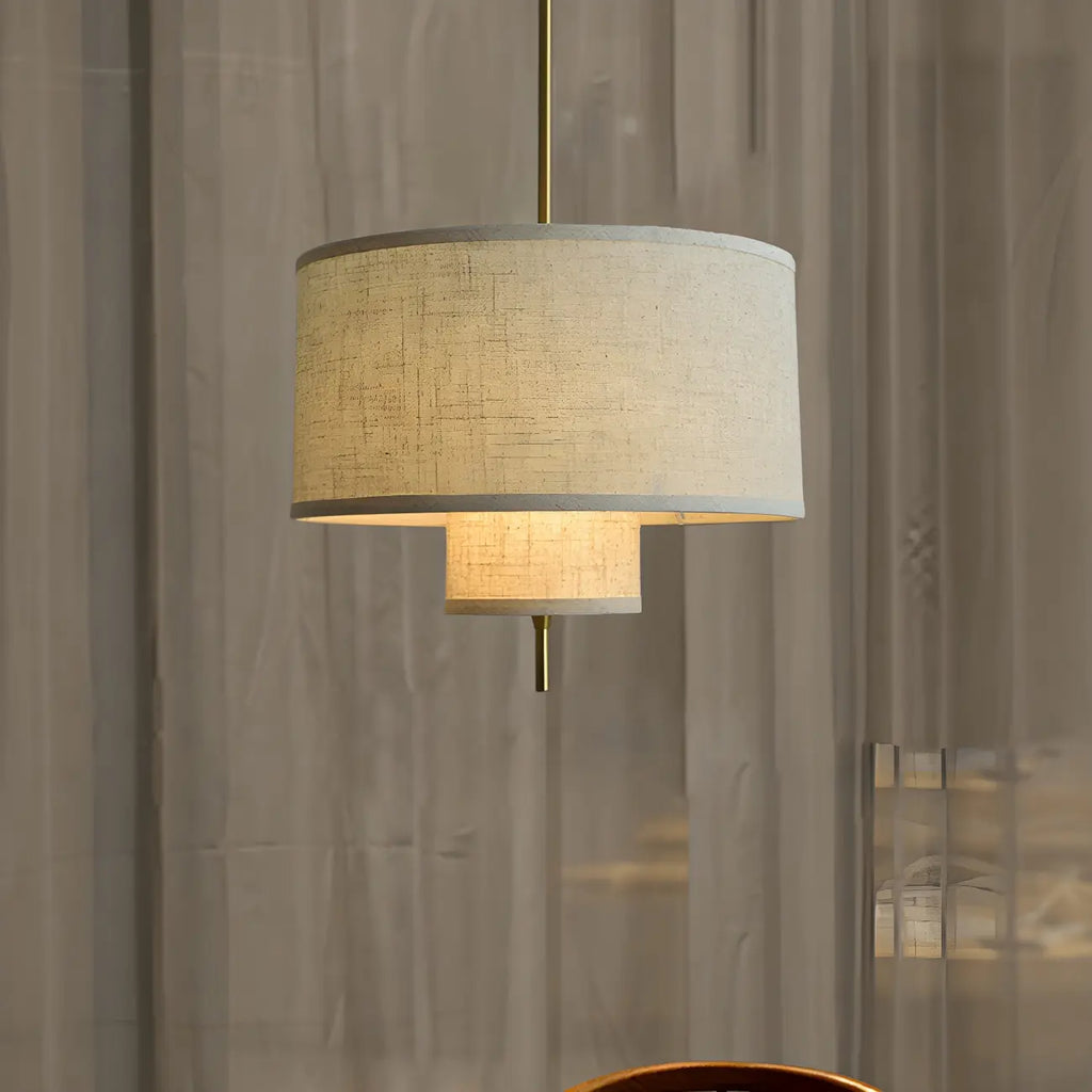 Modern Double Layer Fabric Drum Cylinder Chandelier Adjustable