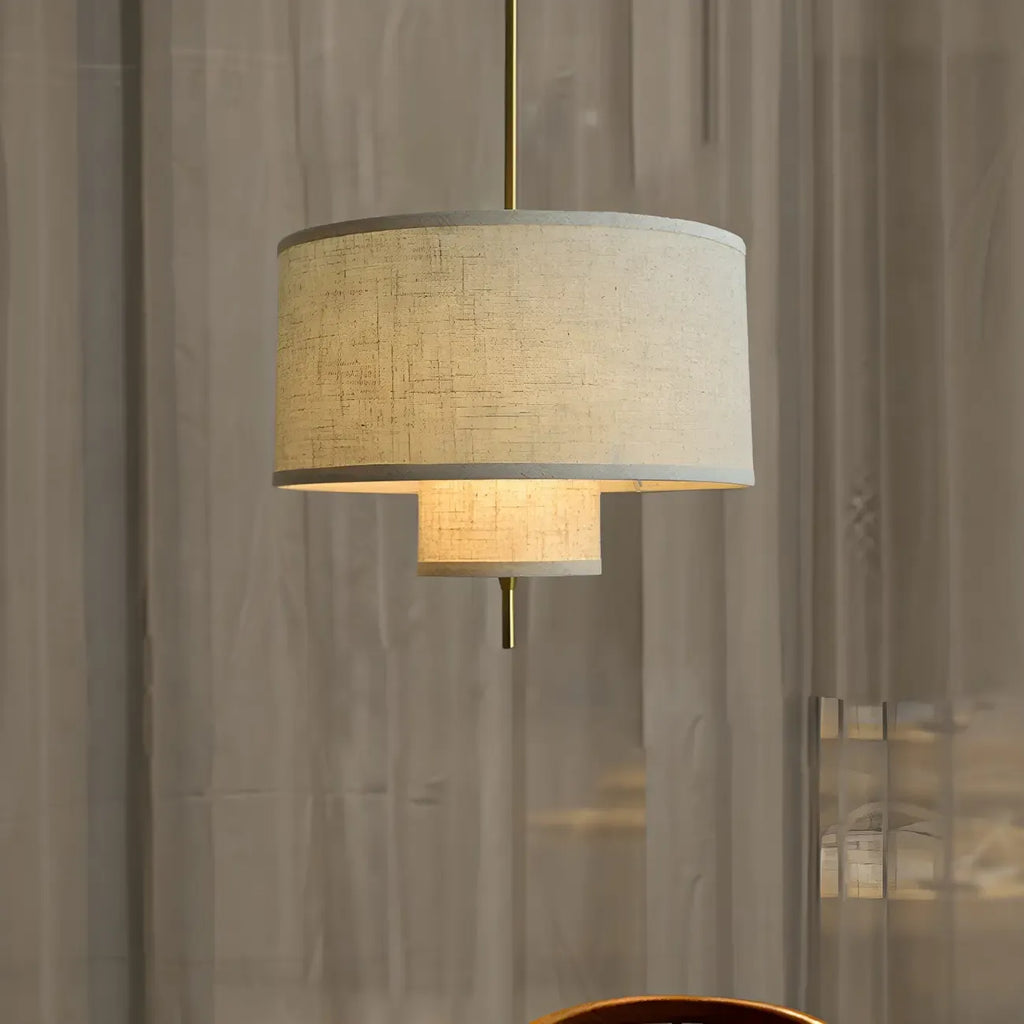 Modern Double Layer Fabric Drum Cylinder Chandelier Adjustable