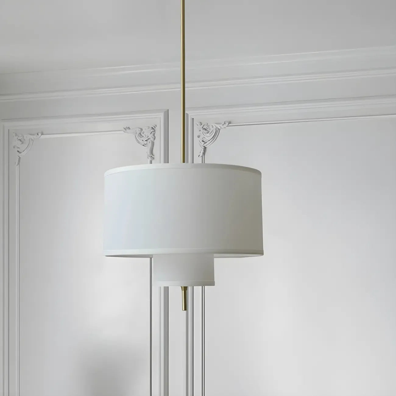 Modern Double Layer Fabric Drum Cylinder Chandelier Adjustable