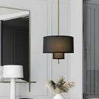Modern Double Layer Fabric Drum Cylinder Chandelier Adjustable
