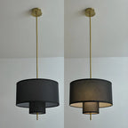 Modern Double Layer Fabric Drum Cylinder Chandelier Adjustable