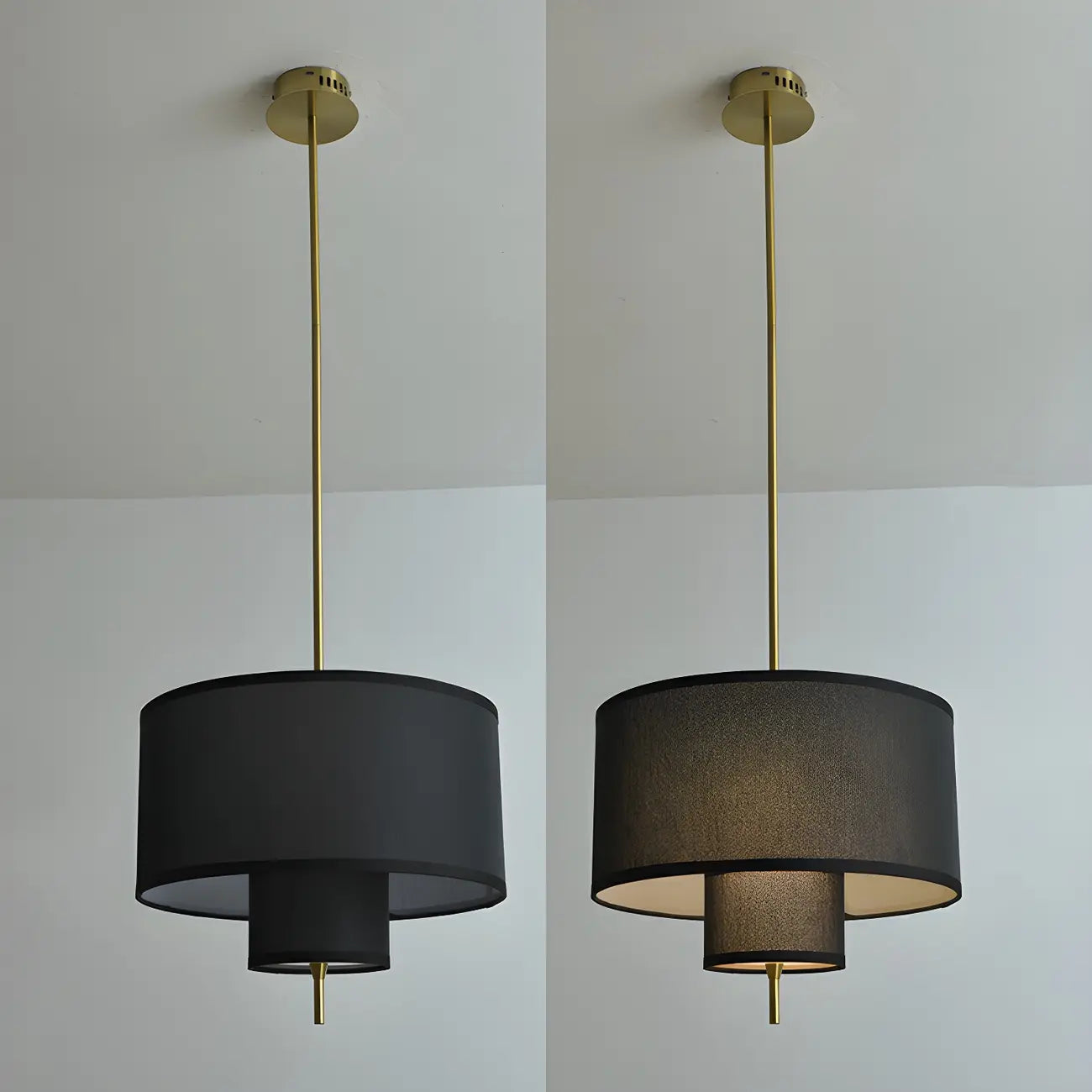 Modern Double Layer Fabric Drum Cylinder Chandelier Adjustable