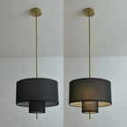 Modern Double Layer Fabric Drum Cylinder Chandelier Adjustable