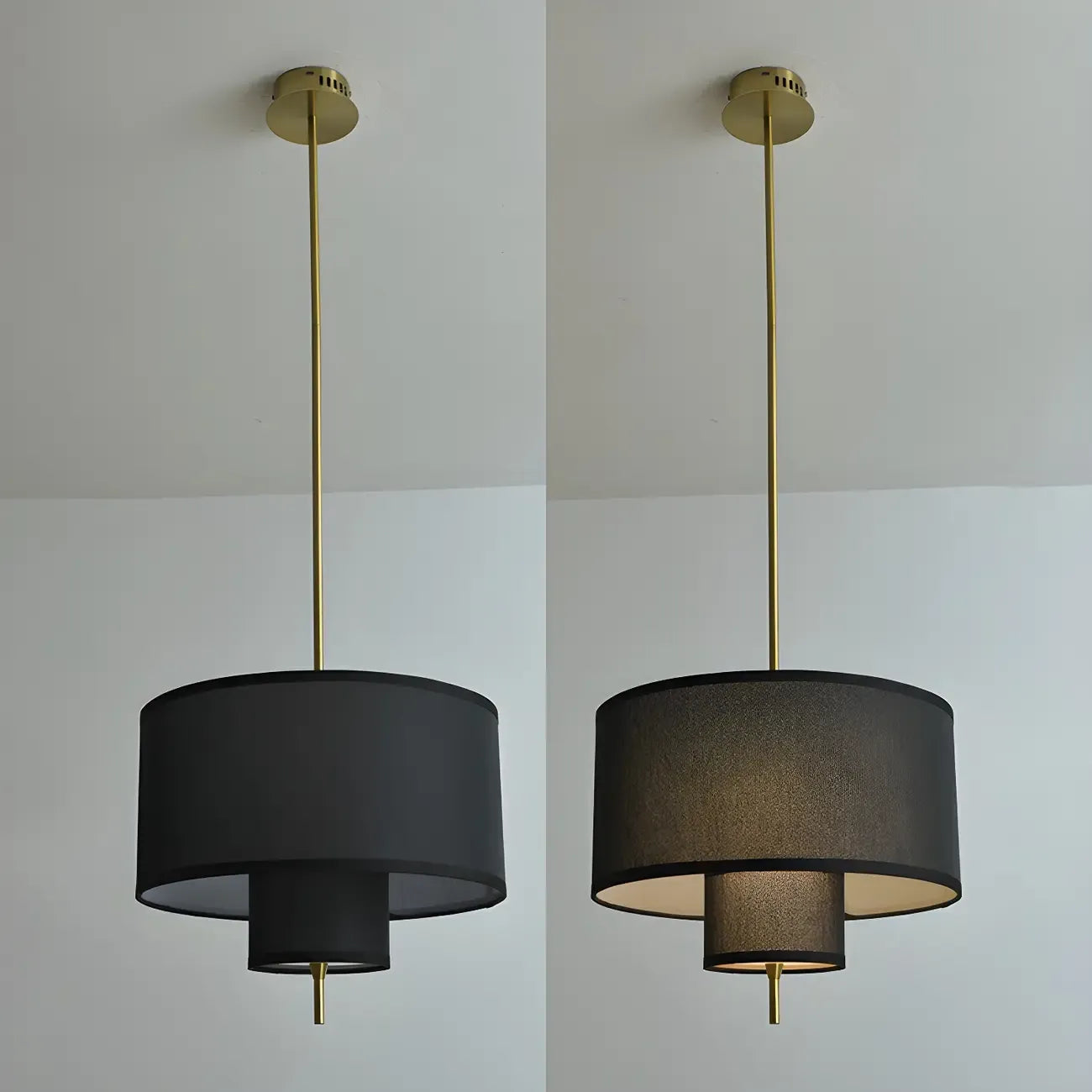 Modern Double Layer Fabric Drum Cylinder Chandelier Adjustable