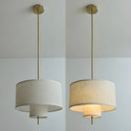 Modern Double Layer Fabric Drum Cylinder Chandelier Adjustable