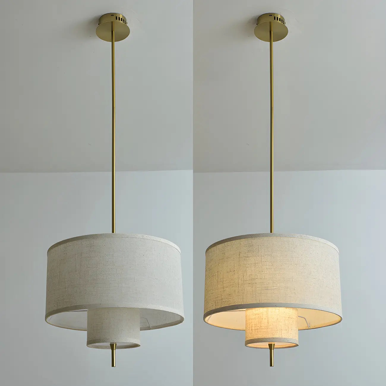 Modern Double Layer Fabric Drum Cylinder Chandelier Adjustable