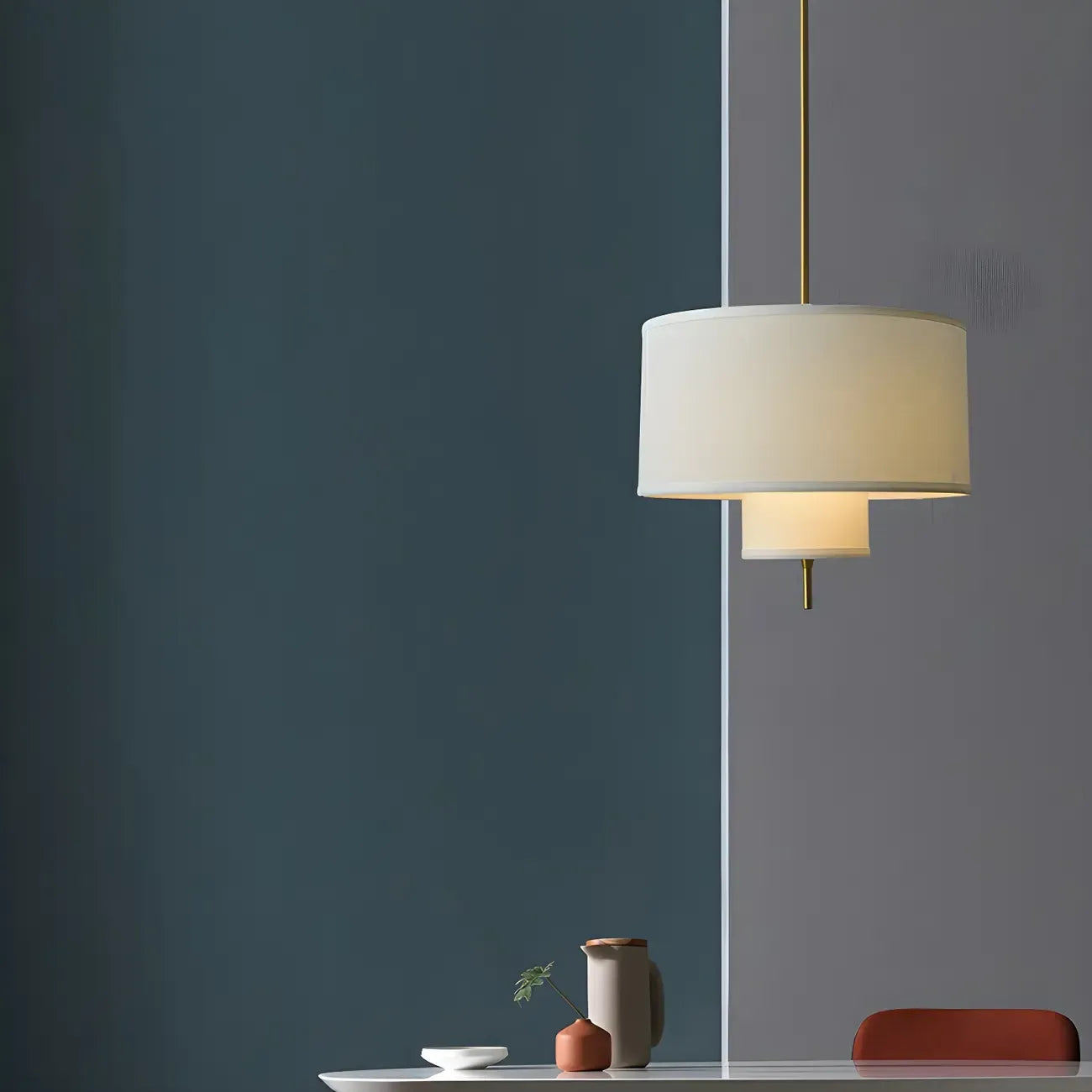Modern Double Layer Fabric Drum Cylinder Chandelier Adjustable