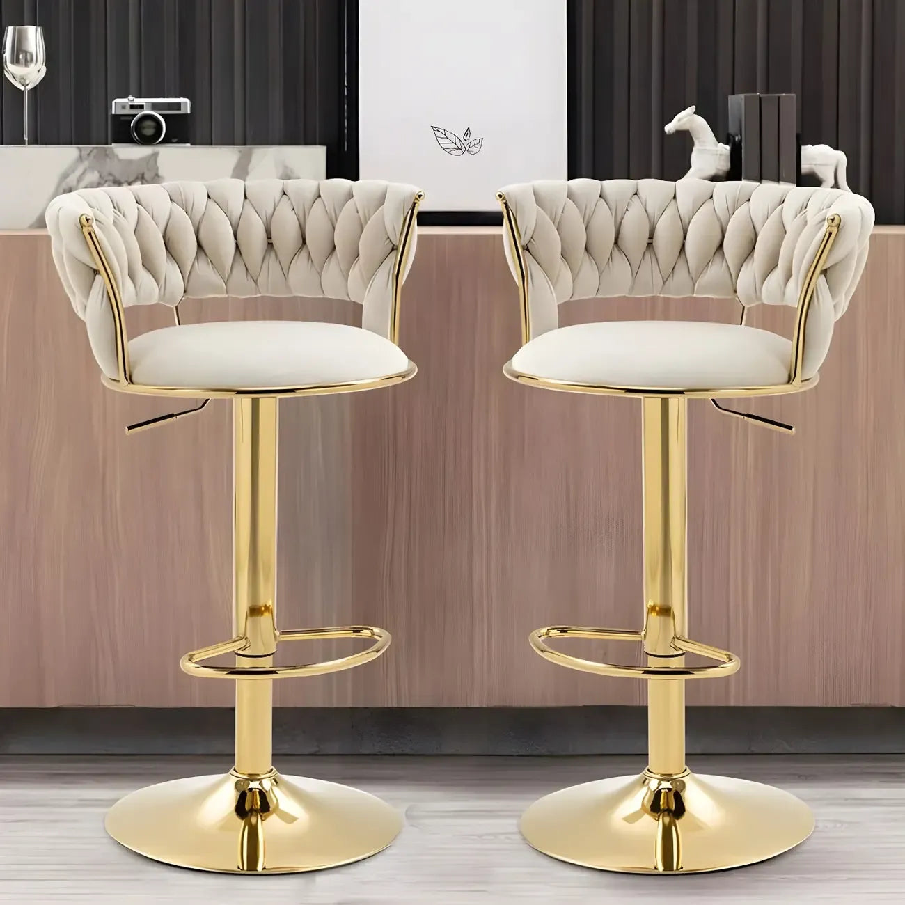 Gold Base Low Back Adjustable Swivel Bar Stool