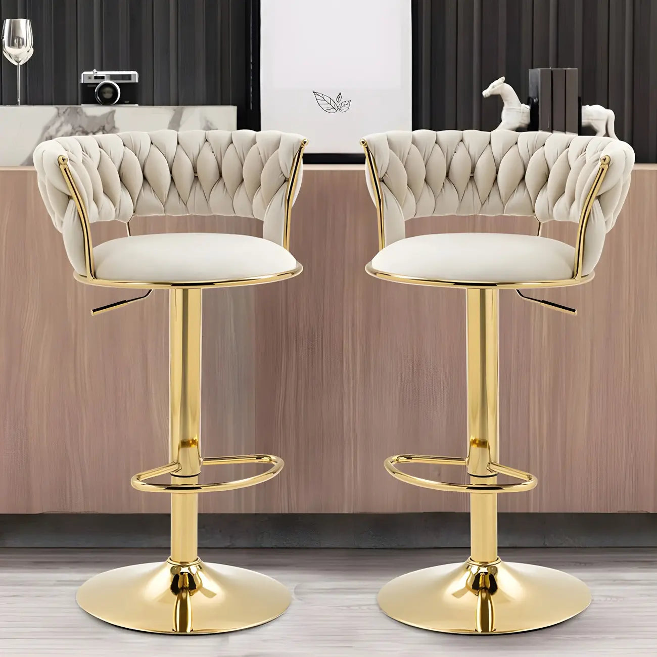 Gold Base Low Back Adjustable Swivel Bar Stool
