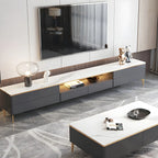 63 Elegant White Stone Top Storage TV Stand with LED Lights