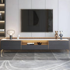 63 Elegant White Stone Top Storage TV Stand with LED Lights