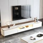 63 Elegant White Stone Top Storage TV Stand with LED Lights