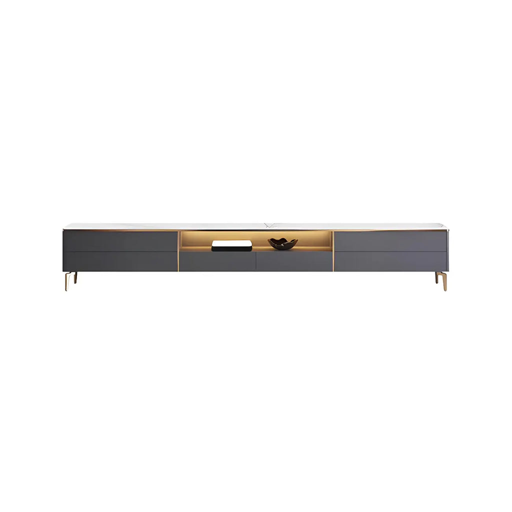 63 Elegant White Stone Top Storage TV Stand with LED Lights