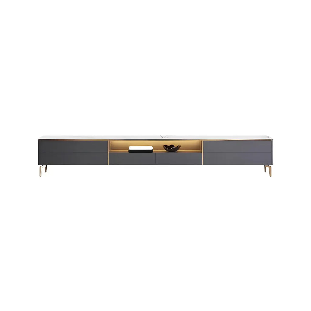 63 Elegant White Stone Top Storage TV Stand with LED Lights