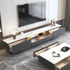 63 Elegant White Stone Top Storage TV Stand with LED Lights