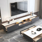 63 Elegant White Stone Top Storage TV Stand with LED Lights