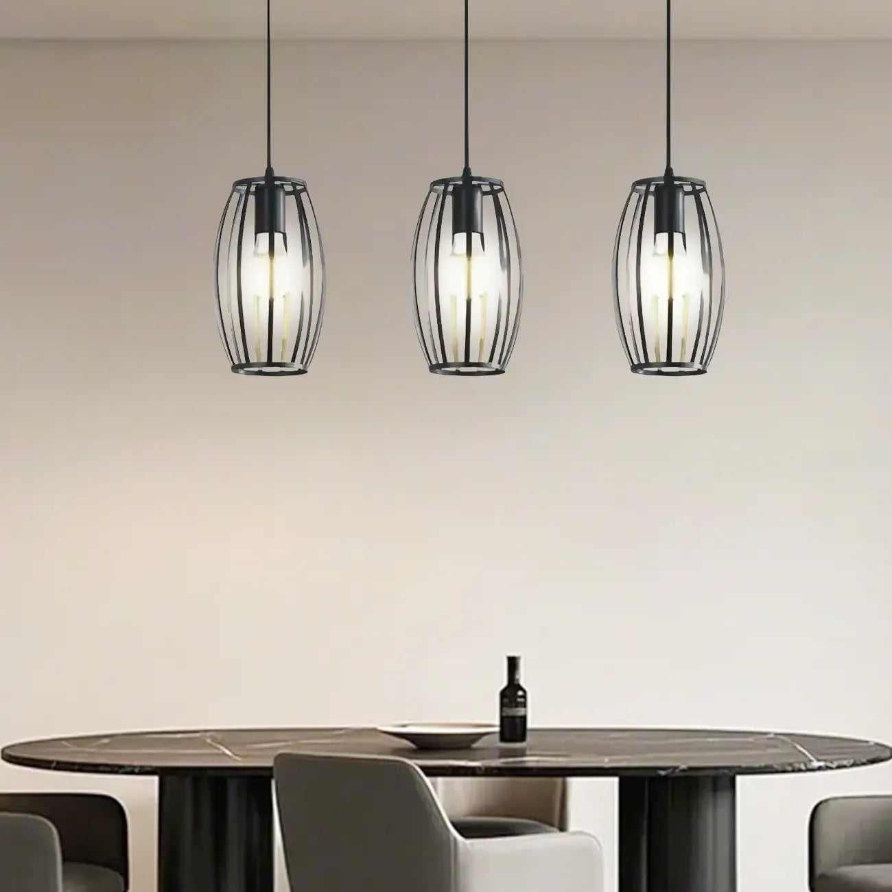 Industrial Black Geometric Adjustable Island Pendant Light