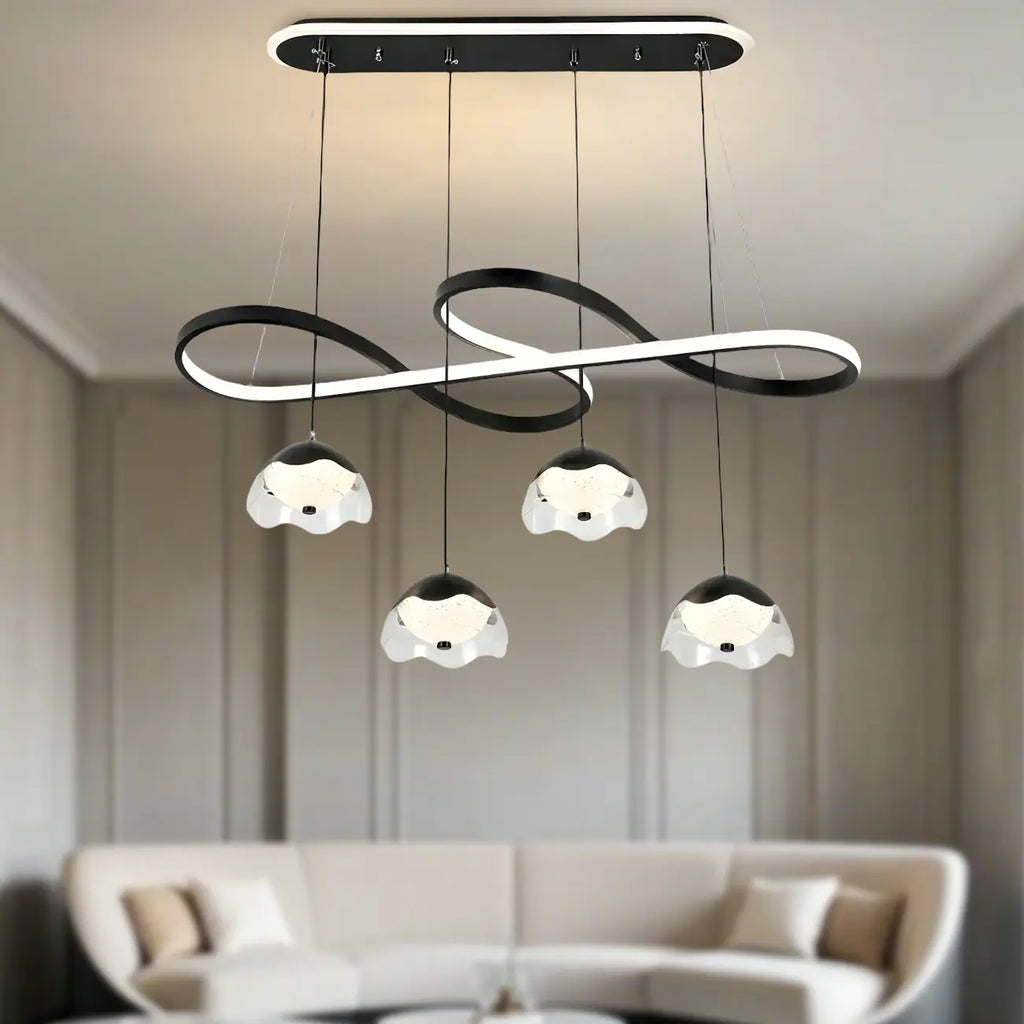 Adjustable 2 Tiers Black Metal 6-Light Dimming Pendant Light