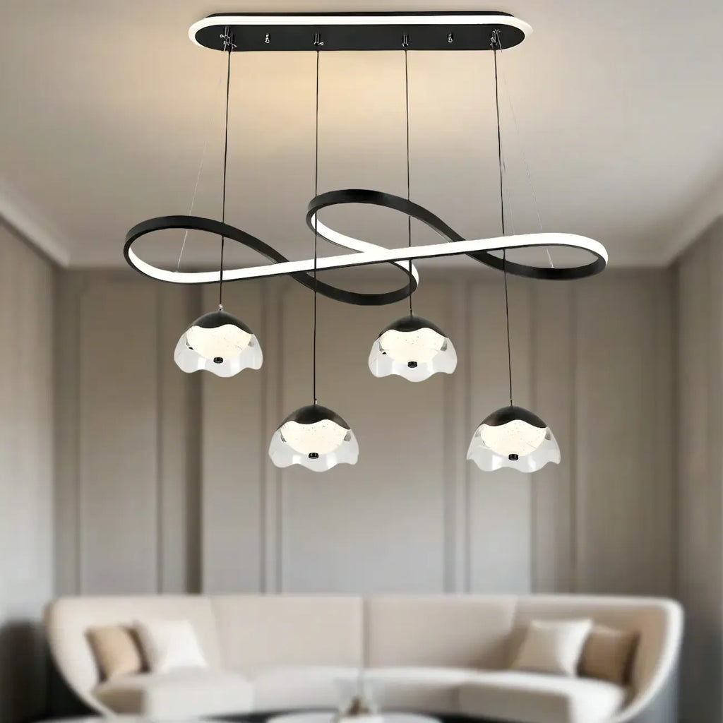 Adjustable 2 Tiers Black Metal 6-Light Dimming Pendant Light