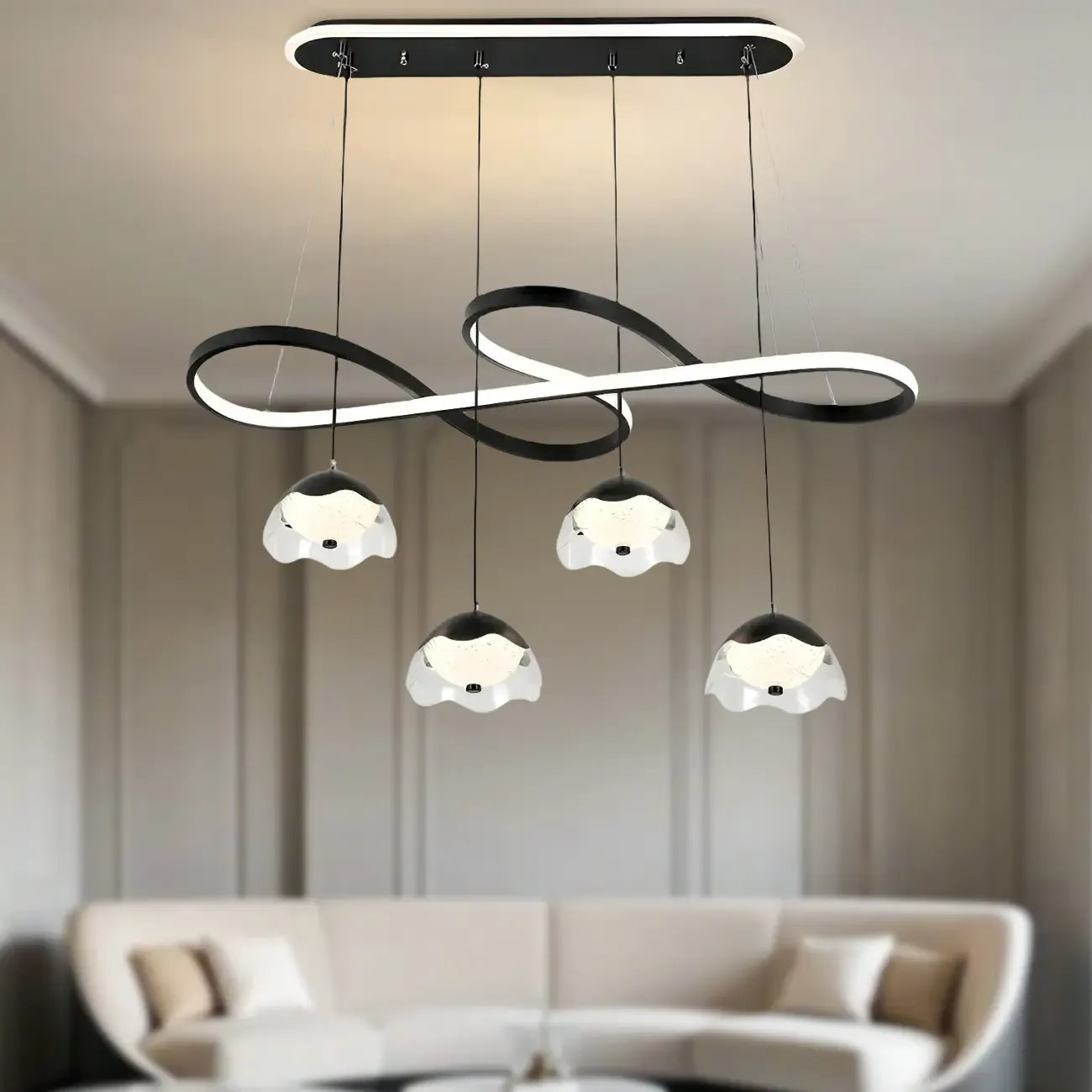 Adjustable 2 Tiers Black Metal 6-Light Dimming Pendant Light