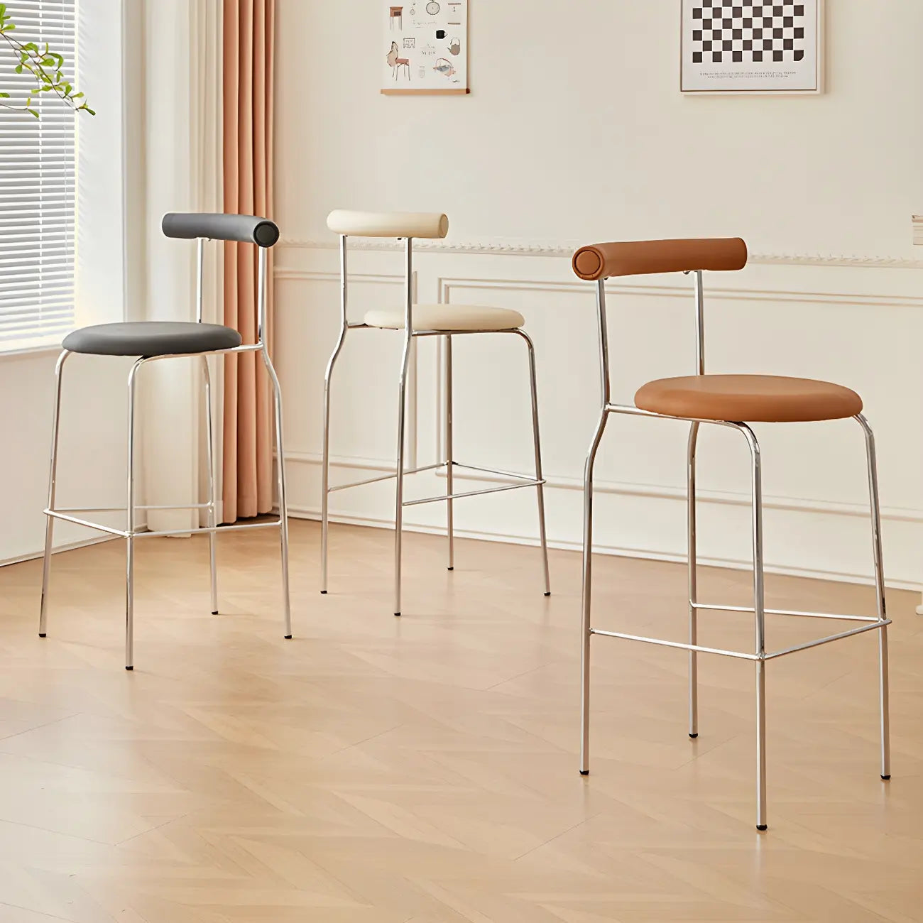 Modern Metal Comfort Cushion Durable High-Back Bar Stool