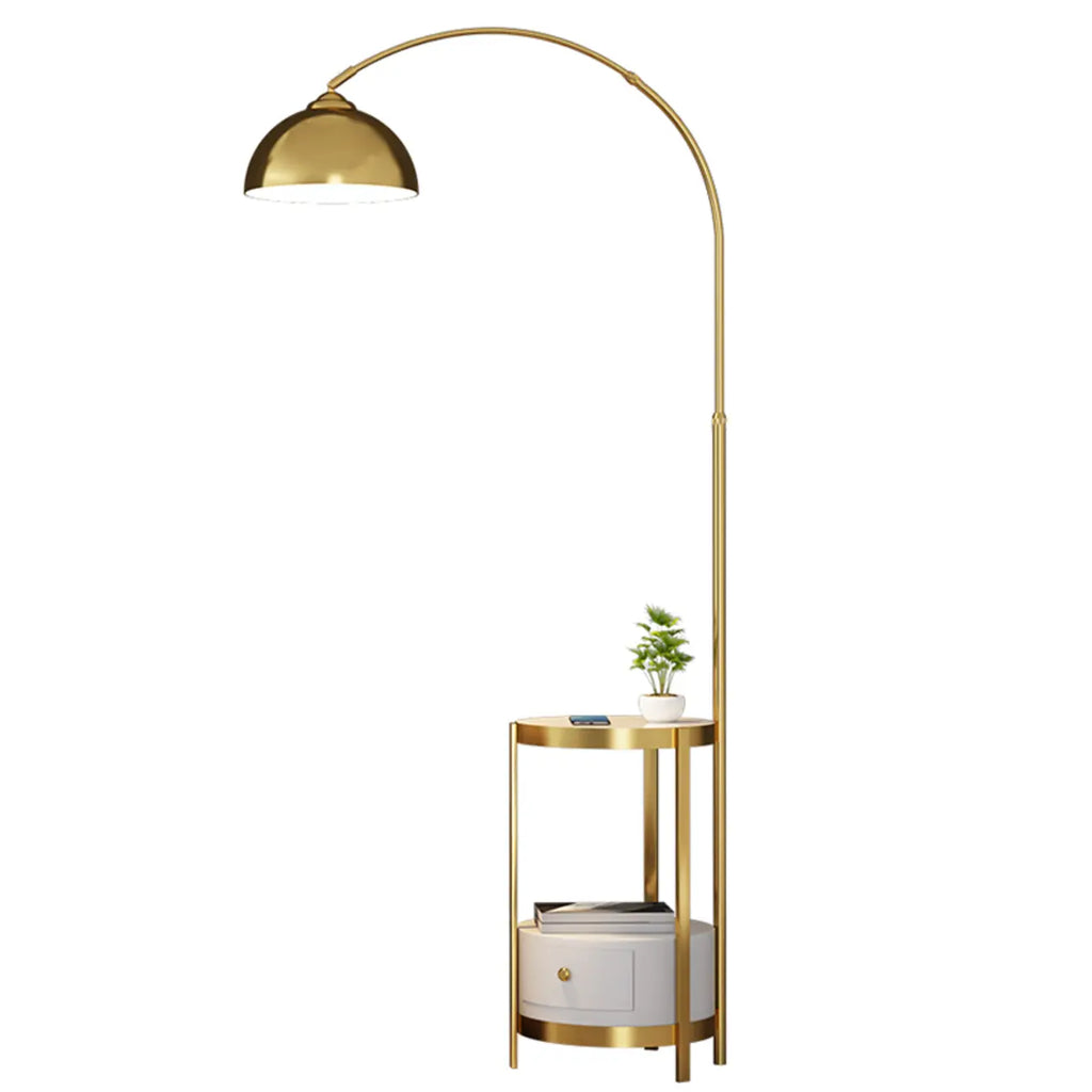 Modern Adjustable Height Metal Arc Floor Lamp with Storage Shelf