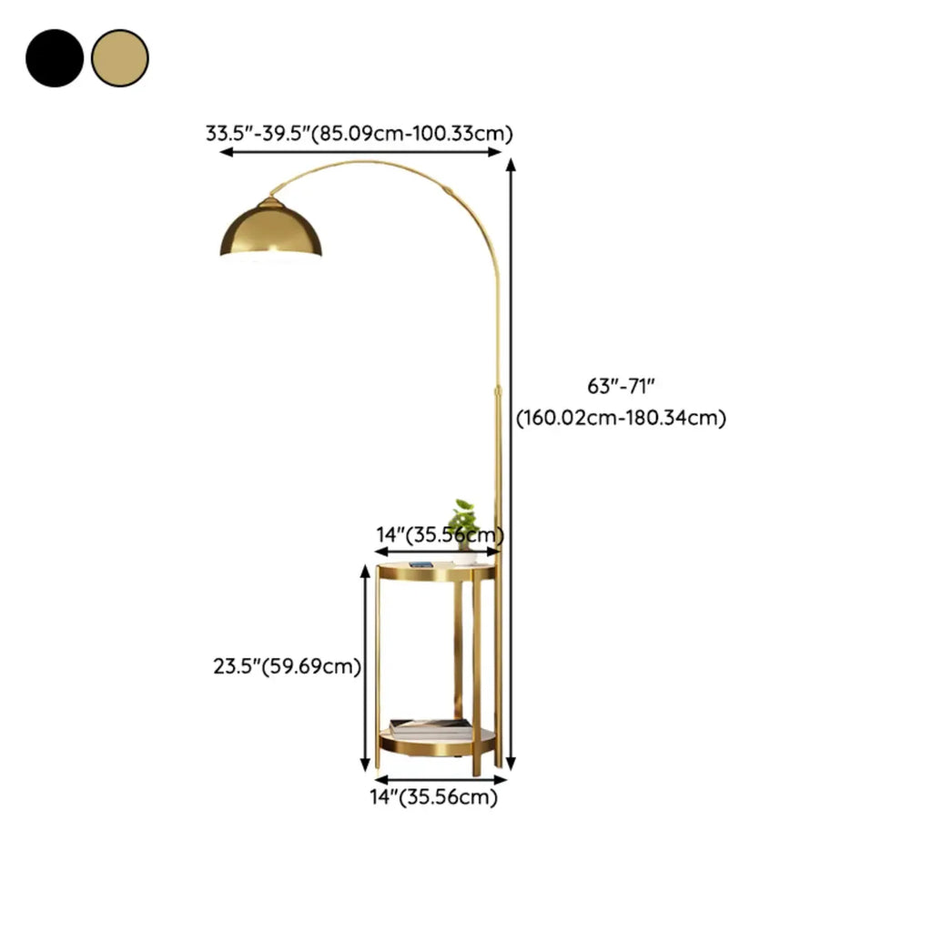 Modern Adjustable Height Metal Arc Floor Lamp with Storage Shelf