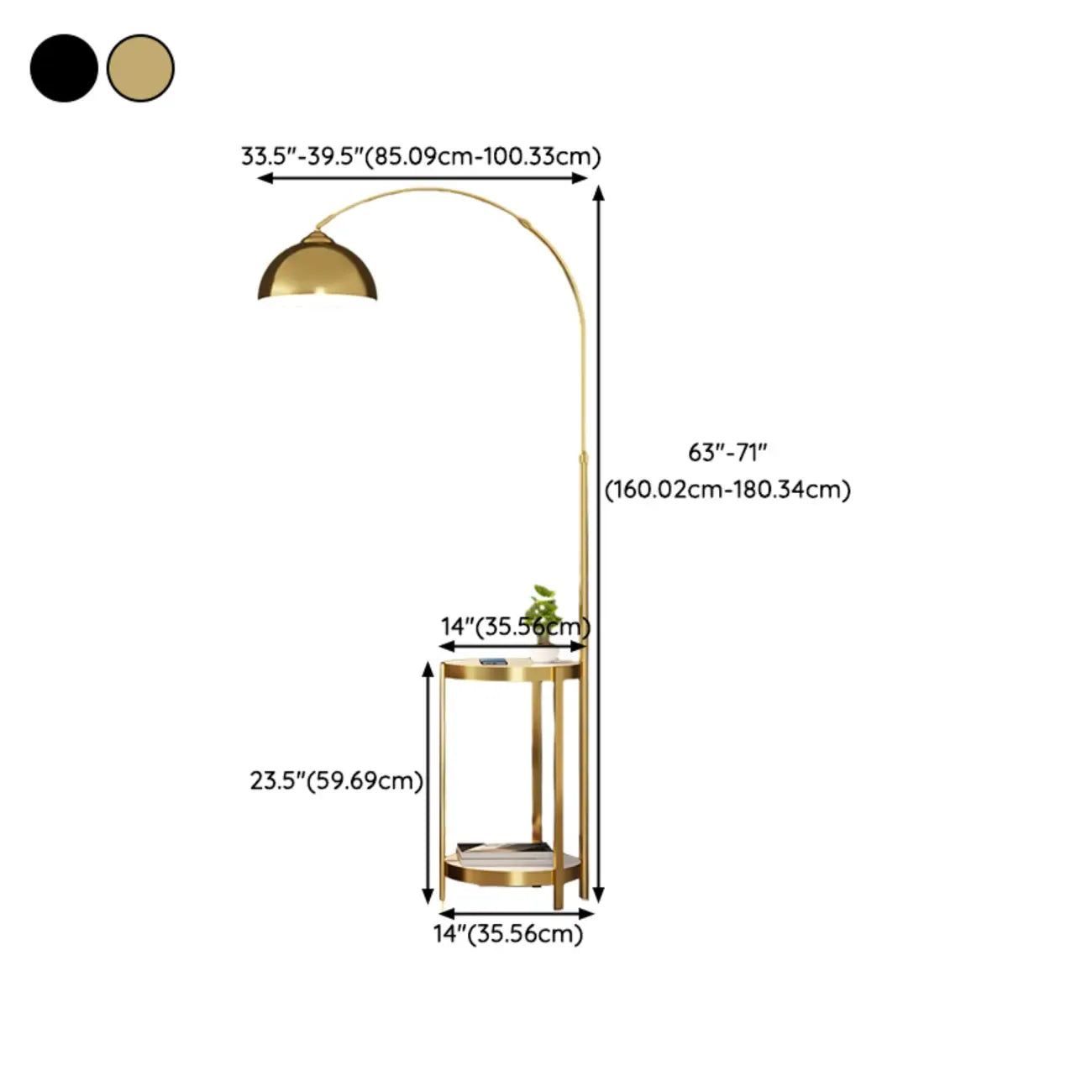 Modern Adjustable Height Metal Arc Floor Lamp with Storage Shelf