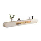 94.5 Beige Wood Floating Glass Doors TV Stand with LED Lights