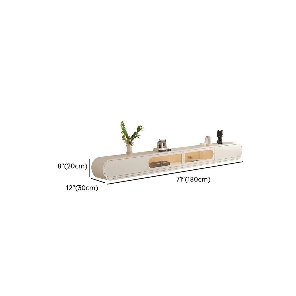 94.5 Beige Wood Floating Glass Doors TV Stand with LED Lights
