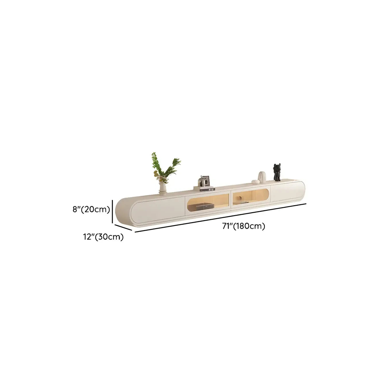 94.5 Beige Wood Floating Glass Doors TV Stand with LED Lights