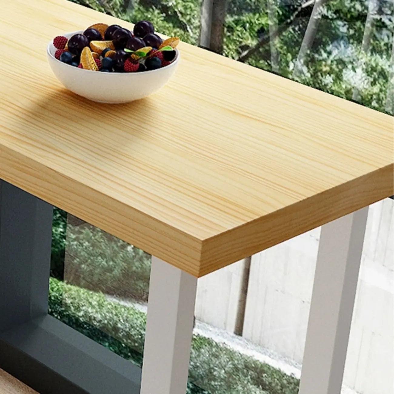 Modern Rustic Pine Wood Top Iron Base Bar Table