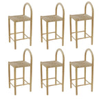 Rustic Wood Natural Rattan Bar Stool with Footrest