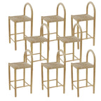 Rustic Wood Natural Rattan Bar Stool with Footrest