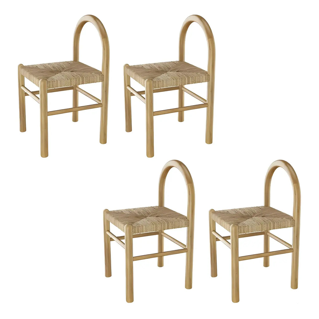 Rustic Wood Natural Rattan Bar Stool with Footrest