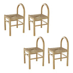 Rustic Wood Natural Rattan Bar Stool with Footrest