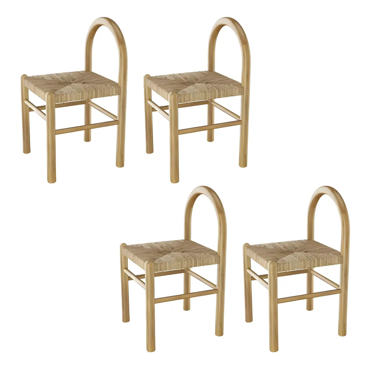 Rustic Wood Natural Rattan Bar Stool with Footrest