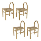 Rustic Wood Natural Rattan Bar Stool with Footrest