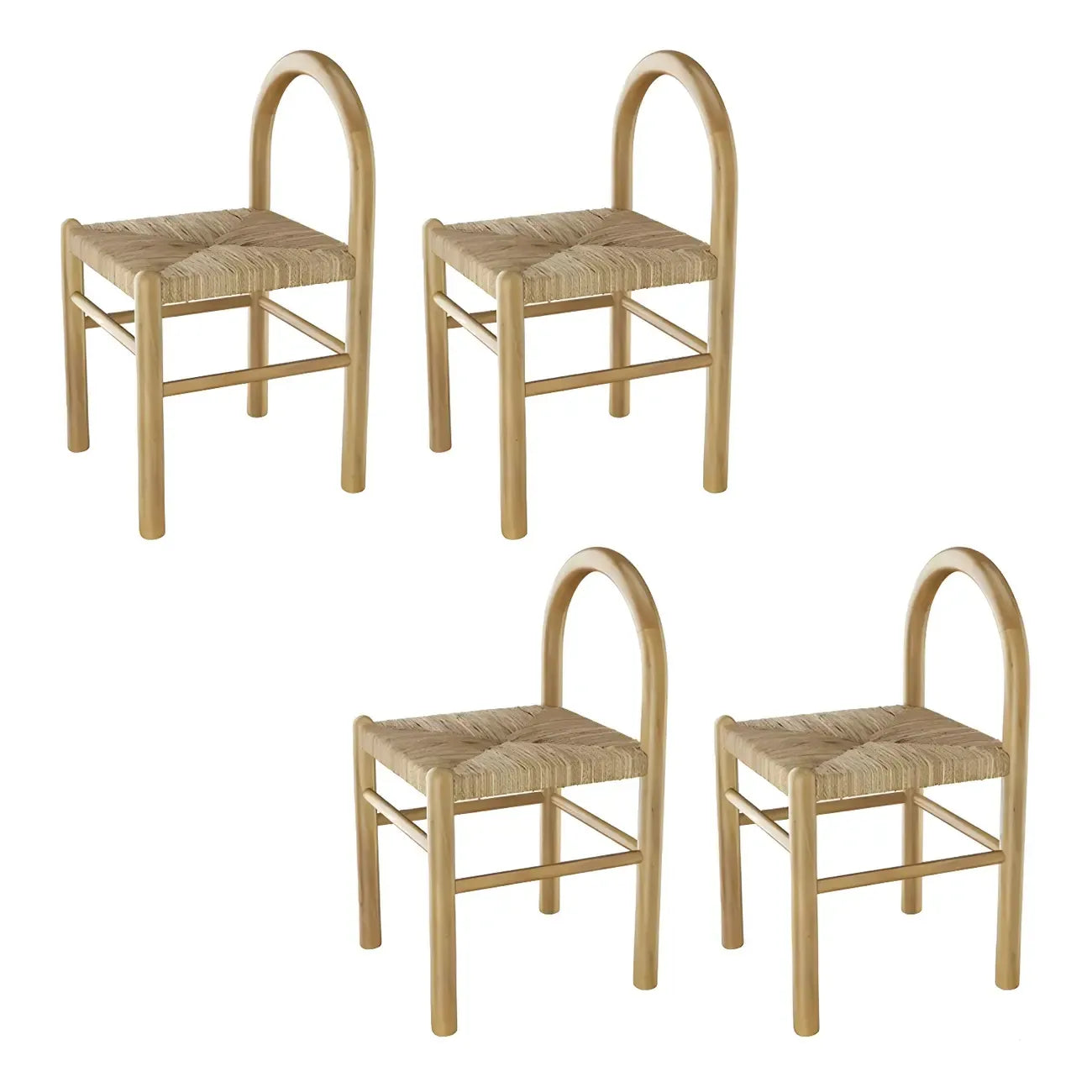 Rustic Wood Natural Rattan Bar Stool with Footrest