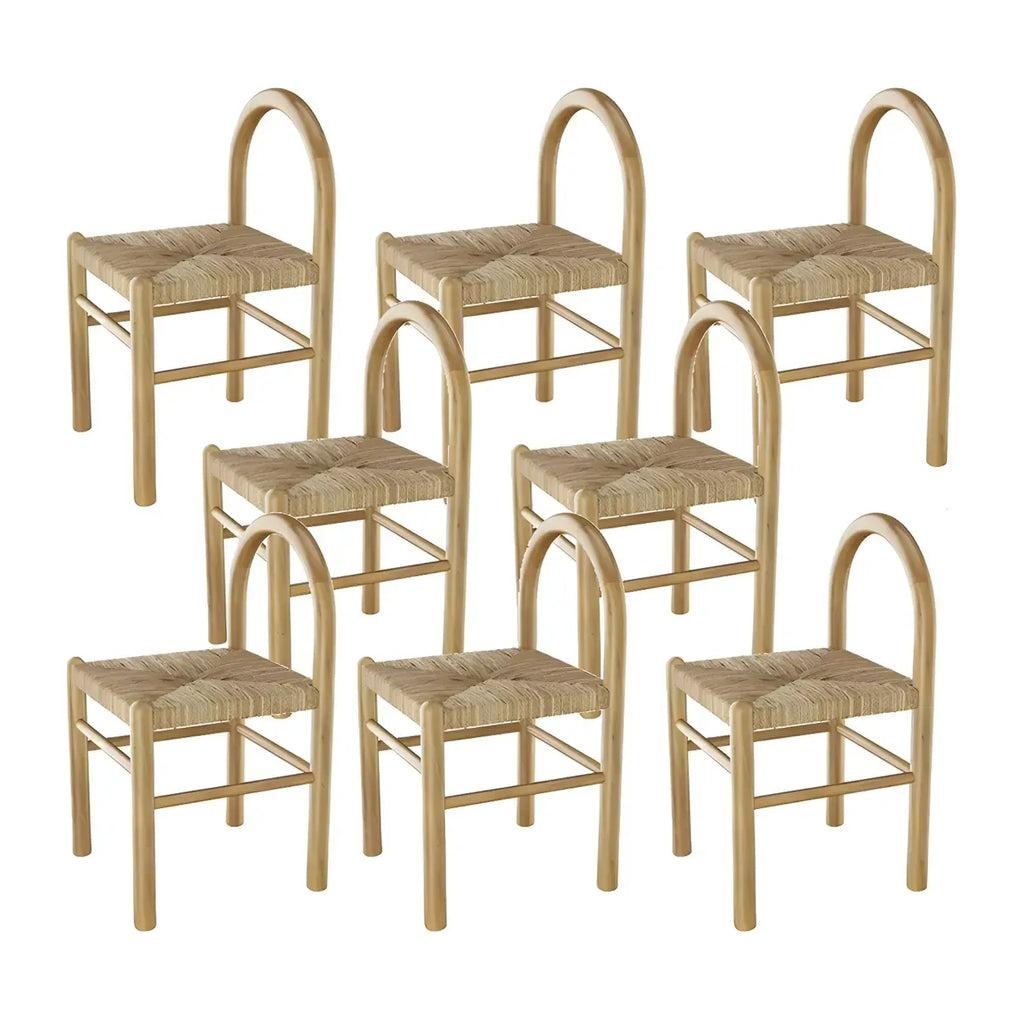 Rustic Wood Natural Rattan Bar Stool with Footrest