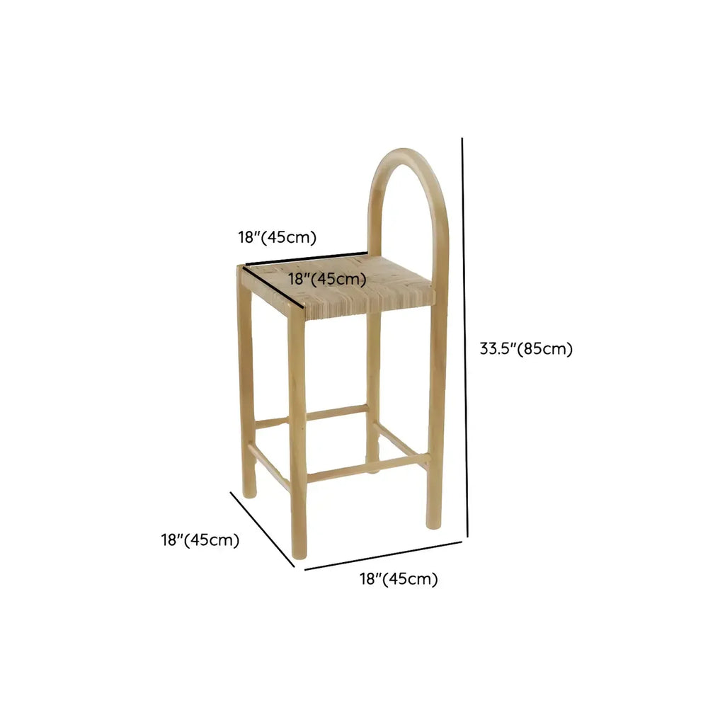 Rustic Wood Natural Rattan Bar Stool with Footrest
