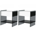 Black 2-Tier Glass Shelf Drawer Storage Narrow Nightstand