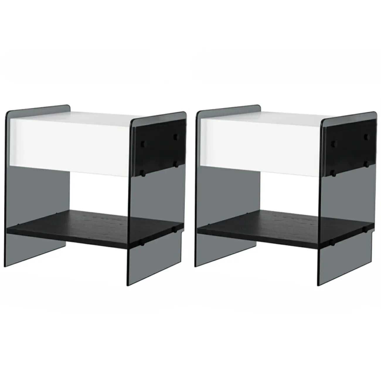 Black 2-Tier Glass Shelf Drawer Storage Narrow Nightstand