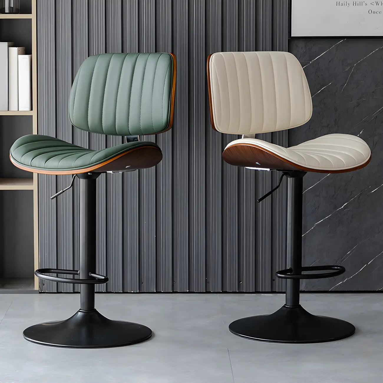 Adjustable Height Bucket Swivel Leather Bar Stool with Back